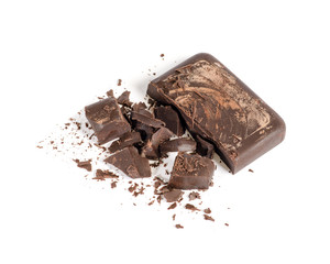 Broken chocolate isolated on white background.