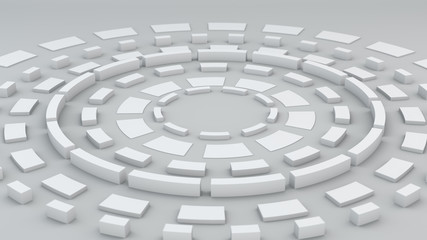 White circular elements 3D render