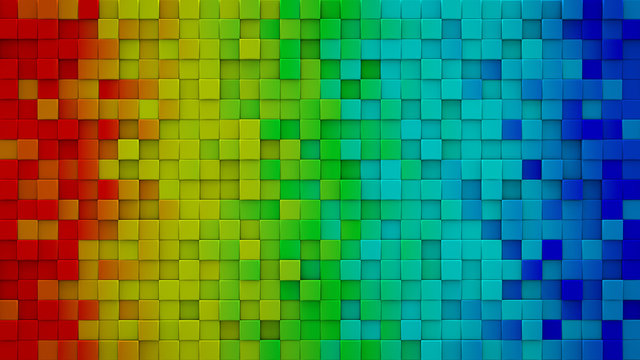 Rainbow gradient cubes 3D render