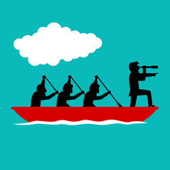 Simple cartoon of men rowing the boat