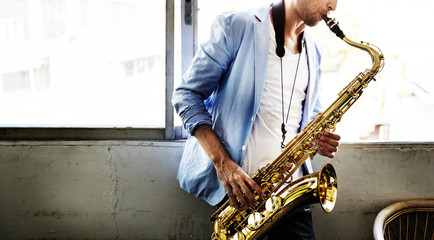 Fototapeta na wymiar Alto Saxophone Artist Classical Jazz Musician Sax Concept