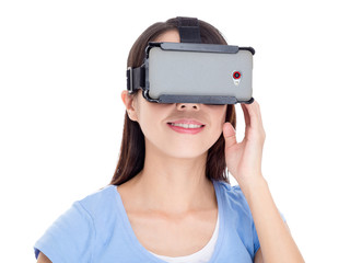 Woman watching virtual reality devicea