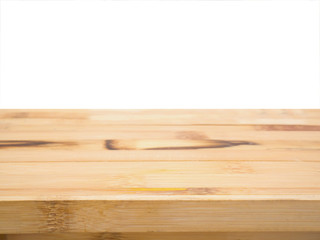 Wood table top on white background
