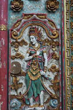 Beautiful decorated Balinese door at a house in Bali 