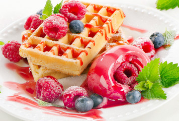 Belgian waffles with berries