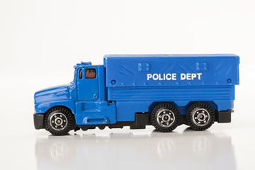 miniature police truck on white background