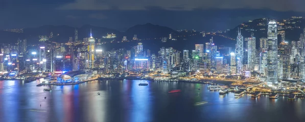 Fotobehang Aerial view of Hong Kong City at night © leeyiutung