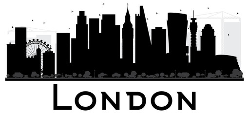 London City skyline black and white silhouette.