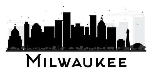 Milwaukee City skyline black and white silhouette.