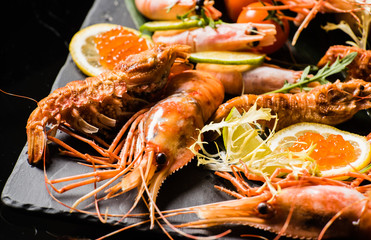 shrimps on stone plate