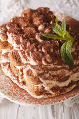 Italian Tiramisu cake on a plate macro. vertical
