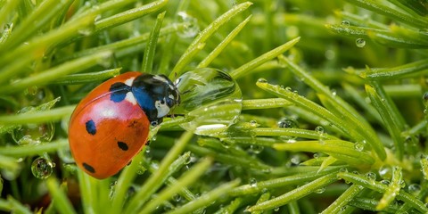 marienkäfer an wassertropfen