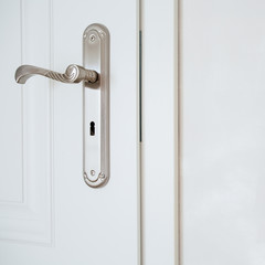 Obraz premium Horizontal view of door-handle in white door