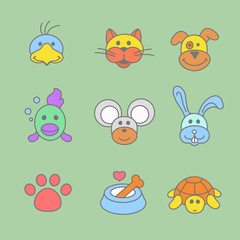 Fototapeta premium Pets icon set in line style