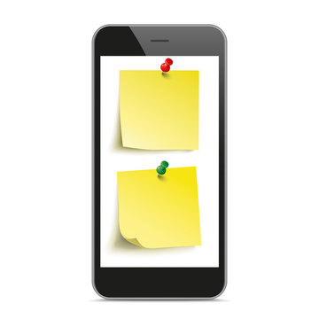 Schwarzes Smartphone mit 2 gelben Klebezetteln