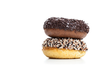 various donuts on white background