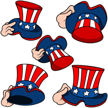 Uncle Sam Hat Set - Colored Cartoon Illustrations, Vector
