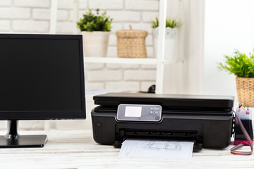 Printer and computer. Office table