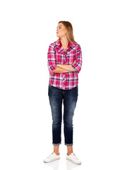 Resentful young woman with folded hands