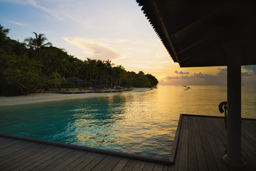 beautiful sunset in luxury resort in the tropics