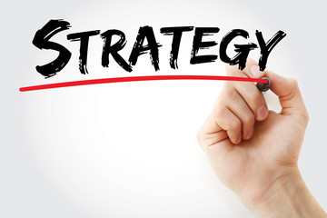 Hand writing Strategy with red marker, business concept