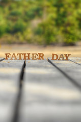 Happy father day concept, word of wooden father day on wood on green tree background idea