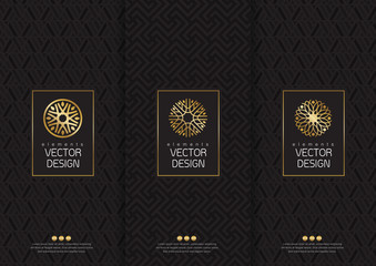 Vector set of templates packaging, labels and frames for packaging for luxury products in trendy linear style