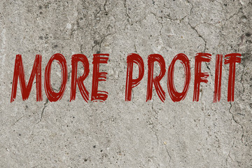 Red word text more profit business concpet on a concrete background