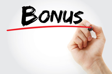 Hand writing Bonus with red marker, business concept