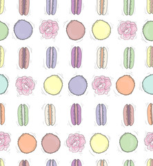 Seamless  floral pattern with macaroons. Vector background with