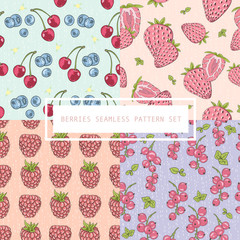 Seamless berries pattern set. Vector background with cherries, b