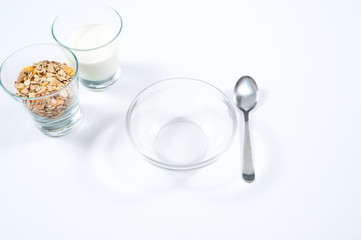 fit breakfast / healthy breakfast of muesli and yogurt

