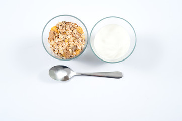fit breakfast / healthy breakfast of muesli and yogurt
