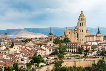 Fototapeta na wymiar Cityscape of the medieval city of Segovia in Spain