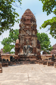 Ancient Buddha in Mahathat Temple at ayutthaya historical park thailand.