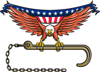 Fototapeta premium American Eagle Clutching Towing J Hook USA Flag Retro