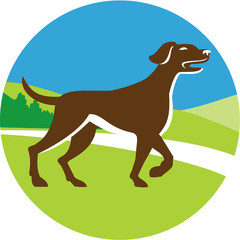 English Pointer Dog Pointing Up Circle Retro