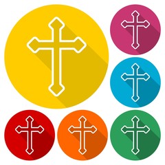 Decorative Christian cross icons set with long shadow 