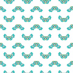 Owlet turquoise vector seamless pattern. 