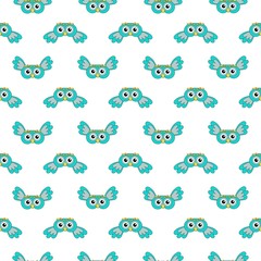 Owlet turquoise vector seamless pattern. 