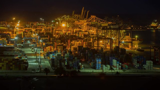 Chonburi Leamchabang harbor, THAILAND - May 21: Industrial Container Cargo freight at harbor for Logistic Import Export at dusk on May 21, 2016 at Leamchabang harbor Thailand.