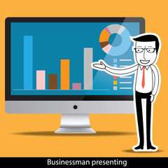 Businessman presenting. Vector, illustration.