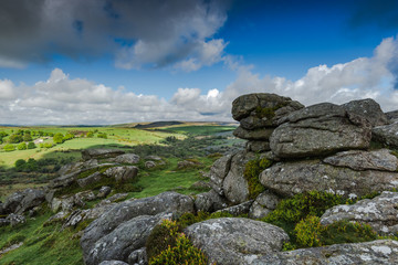 Fototapeta na wymiar Panoramic view on rocky hills in Dartmoor