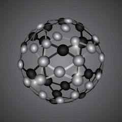 Global Network On Gray Background - Vector Illustration, Graphic Design. Point And Curve Constructed The Sphere