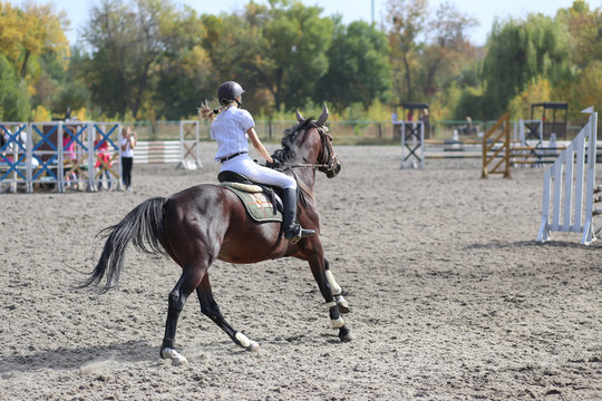 Competitor in show jump taking her course