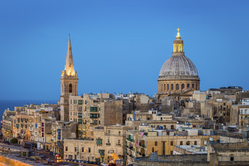 Fototapeta na wymiar Valletta, Malta - St.Paul's Anglican Cathedral at blue hour