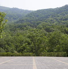 The parking lot at the foot of the mountain