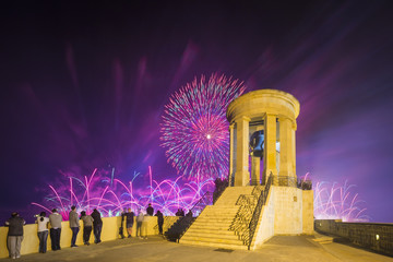 Malta Fireworks Festival at Valletta from Siege Bell War Memorial
