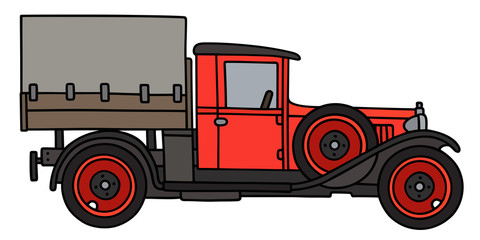 Vintage red truck / Hand drawing, vector illustration
