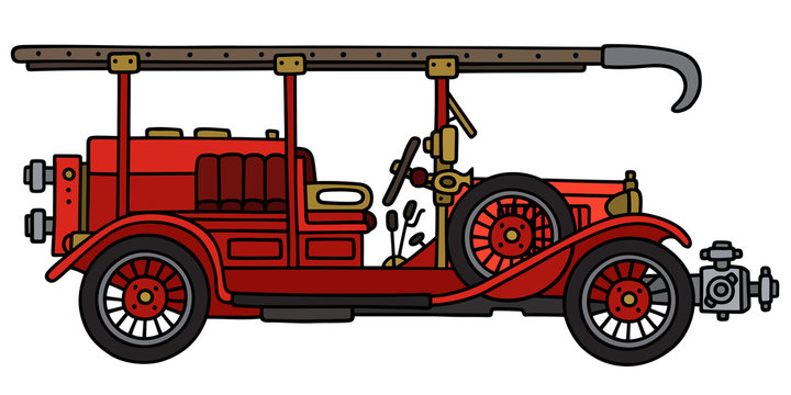 Vintage fire truck / Hand drawing, vector illustration